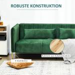 3-sits Soffa med 2 Kuddar, Sammetslook, Retrodesign, Avtagbart Överdrag, Grön, 195 x 88 x 76 cm