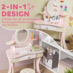 Sminkbord Barn 2 i 1 Rosa MDF och Trä för Barnrum Sminkset med Pall och Spegel Skrivbord med Låda och Tillbehör Söt Design för Lek