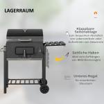 Grillvagn Kolgrill Svart av Rostfritt Stål och Metall för Trädgård och Terrass Stående BBQ Grill med Hylla 113 x 65 x 108 cm