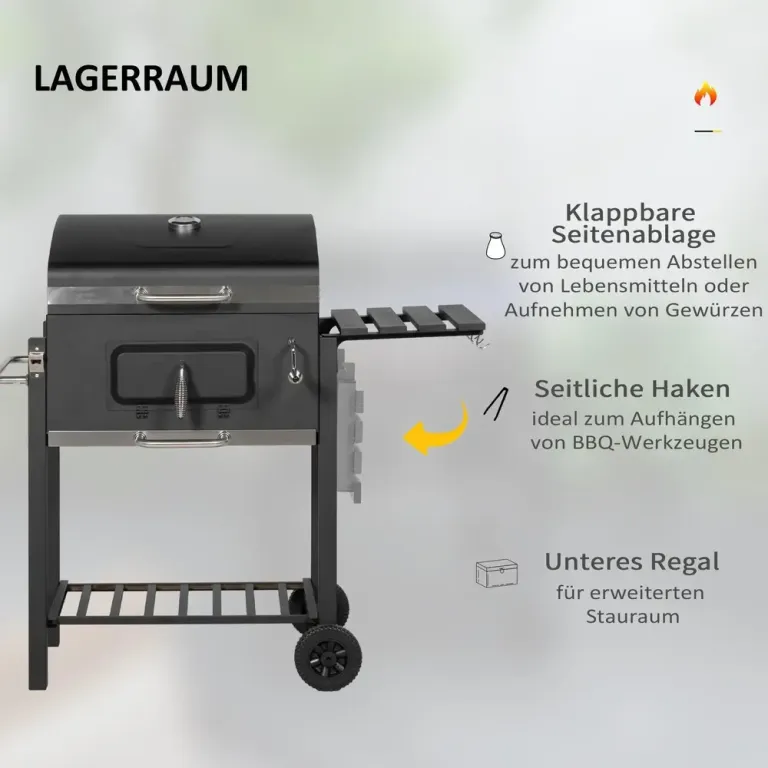 Grillvagn Kolgrill Svart av Rostfritt 113 x 65 x 108 cm