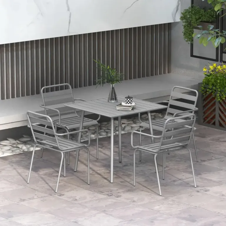 Trädgårdsmöbelset Matgrupp Ljusgrå av Stål Matbord 4