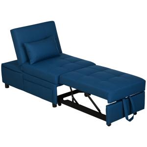 Bäddsoffa Sovstol 3-i-1 med Sängfunktion Blå av Linnelook för Vardagsrum och Sovrum Utdragbar Soffa upp till 150 kg