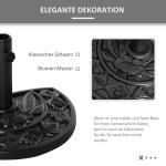 Parasollställ Paraplyfot Svart av HDPE och Plast för Trädgård och Balkong Halvrund med Blommotiv Passar Ø35-48mm Stänger 9 kg