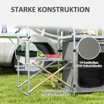 Campingkök Fällbart Utekök Silver av Aluminium och Tyg för Camping Vindskydd med 3 Bänkskivor och Skåpsfack UV-Skydd