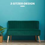 2-Sitsig Soffa i Sammetslen Polyester, Modern Loungesoffa med Träben, Bekväm Sittplats för Vardagsrum, Mörkgrön, 117 x 56,5 x 77 cm