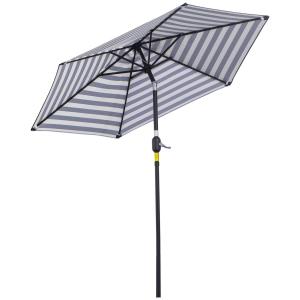 Runt Trädgårdsparasoll med Ränder, Klassiskt Solskydd med Stålram och Tiltfunktion, Perfekt för Uteplats och Balkong, Blå/Vit, 230 x 216 cm