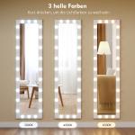 Helkroppsspegel med Belysning Vit Glas för Sovrum Golvspegel med 24 LED-lampor och 3 Ljuslägen 150x40 cm