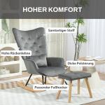 Gungstol Amningsstol Mörkgrå av Sammet och Trä för Sovrum Bekväm Fåtölj med Pall Vingstol 66 x 96 x 101 cm