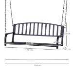 Hängande Trädgårdsbänk Metall 2-Sits Gungbänk för Avkoppling Väderbeständig Hängsoffa för Veranda och Uteplats Svart 127 X 60 X 53 Cm