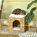 Kattgrotta Kattbädd Brun av Vattenhyacint för Katter upp till 5 kg 2-Nivå med Kudde Mysig Sovplats Naturlig Design