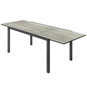 Matbord Utdragbart för 6–8 Personer i Modern Design för Utomhusbruk Hållbar och Stabil Grå Aluminium och Stål med Trälook