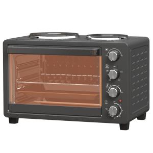 Miniugn Bordsugn med 2 Värmeplåtar Svart av Rostfritt Stål för Kök Ugn med Timer och Grillgaller 28 l 2600 W