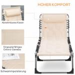 Solstol Solsäng Hopfällbar Beige av Tyg och Metall för Trädgård och Strand Väderbeständig Säng med Sidficka 130 kg