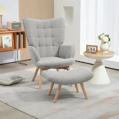 Vingstol Fåtölj Grå av Manchesterlook och Trä Relaxstol