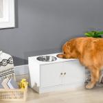 Hundskålar Foderstation Vit av Rostfritt Stål och Trä för Hundar 44L Förvaringsutrymme med Magnetdörrar Matskål och Vattenskål
