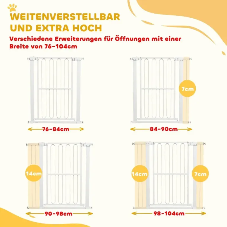 Säkerhetsgrind Trappgrind Vit av Stål för Stora 76-104 cm