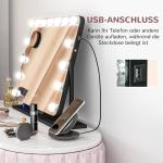 LED-sminkspegel med 3 Ljuslägen, Dimbar, Pekkontroll och USB, Svart, 62,5 x 49,5 cm