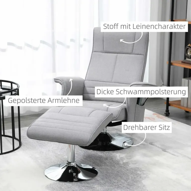 Elektrisk Massagestol med Pall TV-Fåtölj med Liggfunktion