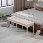 Klädd Bänk Sängbänk Beige av Tyg med Linnelook och Trä för Sovrum Vintage Bänk med Knappar Lastkapacitet upp till 120 kg 117 x 40 x 48 cm