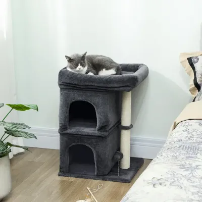 Klösträd Kompakt Mörkgrå Sisal och Plysch för Katter 98 cm