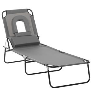 Solsäng Prisvärd Mörkgrå Metall för Trädgård och Strand Hopfällbar Design med Ansiktshål och Kuddar för Semester och Sol