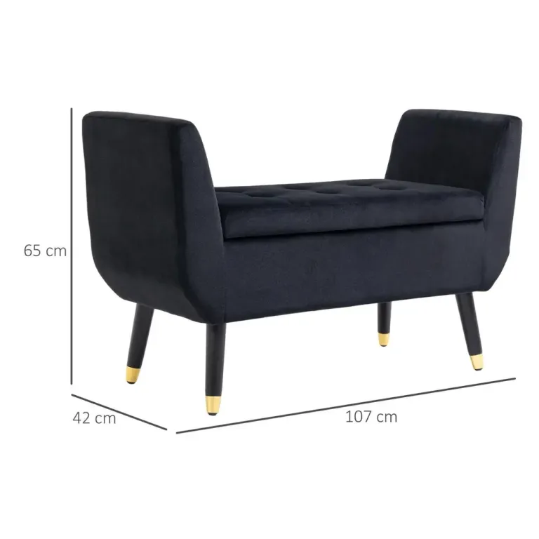 Sittbänk med Förvaring & Armstöd i Sammet Svart