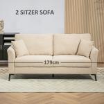 Soffa Loveseat Beige av Tyg med Linnelook och Metall för Vardagsrum 2-Sits Stoppad Soffa 179 x 80 x 89 cm