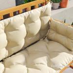3-Sits Bänkdyna 180X110X8 Cm Bänkdyna Med Remmar, Sittdyna, Stolsdyna Utomhus/İnomhus, Sittdyna, Sittdyna, Bänkdyna För Trädgårdsmöbler, Verandagunga, Beige + Svart