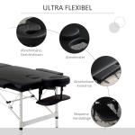 Massagebänk, 2-zoners Hopfällbar med Konstläderfodral, Nackstöd, Armstöd och Väska, Höjdjusterbar 90 cm, upp till 225 kg, Svart