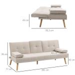 Bäddsoffa 3-Sits Soffa Grå av Tyg med Linnelook för Vardagsrummet Scandi Design med Hopfällbart Bord Lastkapacitet upp till 250 kg