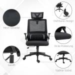 Kontorsstol Datorstol Svart av Mesh och Metall för Arbetsplats Ergonomiskt Justerbar med Nackstöd och Armstöd Vippfunktion