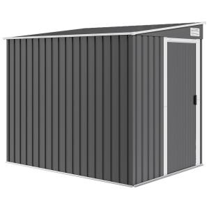 Redskapsbod i Metall med Pulpet-tak och Fundament för Trädgårdsförvaring Hållbar och Stabil Mörkgrå Stål 2,81 m² 154 x 206,5 x 181 cm