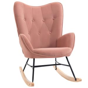 Amningsstol med Gungfunktion, Bekväm Gungstol i Rosa Sammet, Ergonomisk Fåtölj för Sovrum och Barnrum, Rosa, 84 x 70 x 96 cm