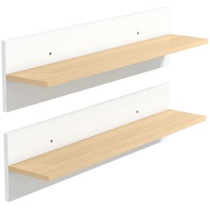 Vägghyllor 2 Pack Vit och Naturfärgad Trä för Kök och Vardagsrum Svävande Hyllplan för Dekoration Modern Stil och Enkel Montering