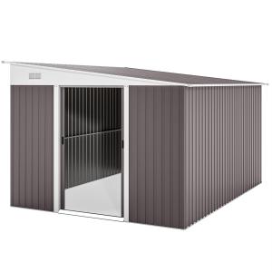 Verktygsbod Trädgårdsskjul Grå av Stål för Trädgård med Lutande Tak och Skjutdörr Ventilationsöppningar Rymlig Förvaring 280 x 345 x 201 cm