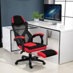 Gaming Chair Ergonomisk Skrivbordsstol med Fotstöd Höjdjusterbar Polyester för Kontor och Spel Svart Röd 58 X 72 X 112-122 Cm