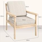 Fåtölj Relaxstol Beige av Linnelook och Trä för Vardagsrum Vadderad Stol med Avtagbara Kuddar 52,5 x 69 x 77 cm