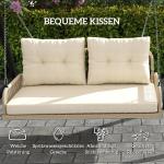 Hammock Rottinggunga 2-Sits Beige av Rotting ve Metall för Trädgård ve Balkong Hängbänk med Kuddar ve Kedjor 115 x 66 x 44 cm