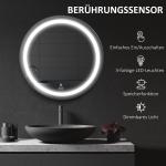 Kleankin Badrumsspegel LED Spegel Svart av Glas och Aluminium för Badrum Rund Spegel med 3 Ljusfärger och Touchfunktion Ø 60 cm