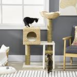 Skrapstolpe Kattträd Natur av Sisal och Trä för Små Katter 100,5 cm Hög Klösträd med Kattgrotta och Säng