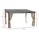 Pergola Paviljong Beige av Metall och Tyg för Trädgård och Terrass Vindtätt med Sidoväggar och Infällbart Tak 3,5 x 3 m