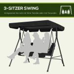 Trädgårdsgunga Gungbänk Svart av Stål för Trädgård och Terrass 3-Sits Hollywood Swing med Justerbart Tak Robust 172 x 110 x 153 cm