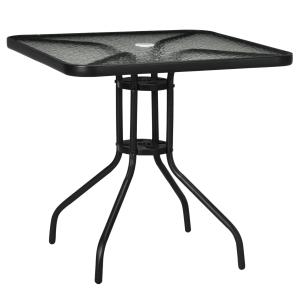 Trädgårdsbord Balkongbord Fyrkantigt Svart av Metall för Trädgård och Terrass Väderbeständigt Bord med Paraplyhål 76 x 76 cm
