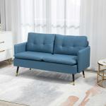 Soffa Loveseat Mörkblå av Tyg och Stål för Vardagsrum och Sovrum 2-Sits Stoppad Soffa med Tjock Dyna Modern Design