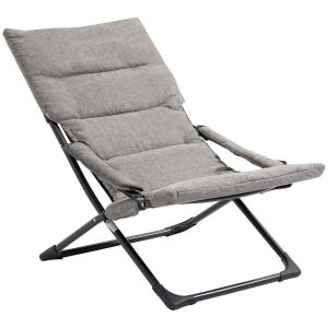 Hopfällbar Campingstol med Dyna, Bekväm Fällstol i Textilene, Lättviktig Utestol för Trädgård och Utflykt, Grå, 66 x 94 x 79 cm