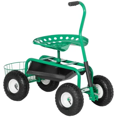 Trädgårdsvagn med Sits och Förvaring 81 x 44,5 x 46-59 cm