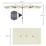 Dubbelparasoll Marknadsparasoll med Vev Krämvit av Aluminium ve Polyester för Balkong ve Terrass Solskydd UV50+ 451 x 264 cm