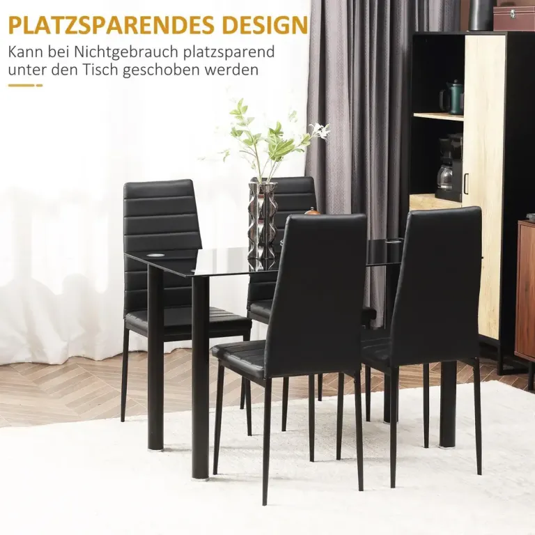 Matbord Svart av Härdat Glas och Stål 5-Delat Set