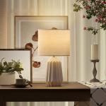 Bordslampa Klassisk Vit Linnetyg och Keramik för Sovrum och Vardagsrum Sänglampa med Strömbrytare på Sladden Elegant Inredning 39 cm