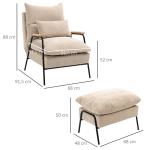 Stoppad Fåtölj med Fotpall och Liggfunktion, TV-stol med Kudde, Beige, 68 x 91,5 x 88 cm